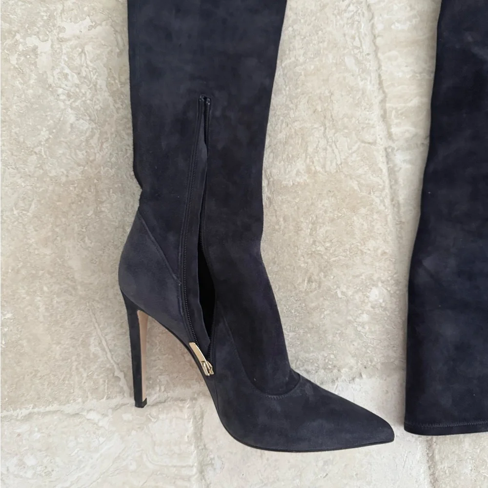 Sergio Rossi stiletto suede boots thigh high EUC